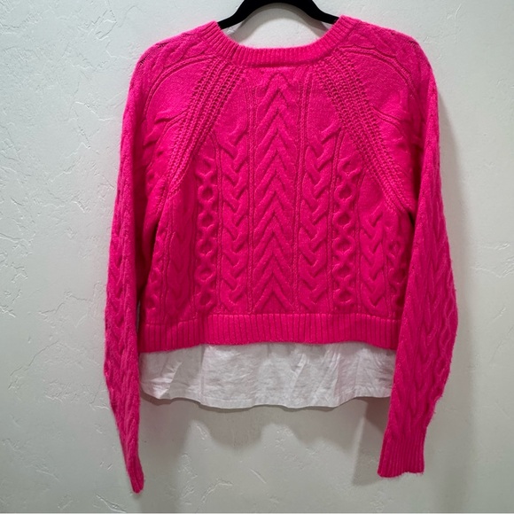 Maeve Anthropologie Layered Cable Knit Hot Pink Sweater Women's Medium - Picture 6 of 12